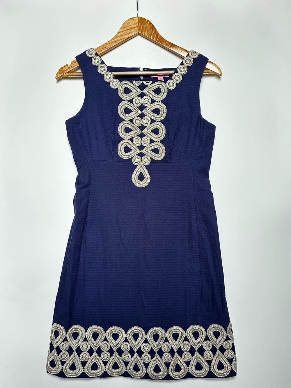 Lilly Pulitzer Adelson Y2K Navy Metallic Embroidered Jacquard Shift Dress 2